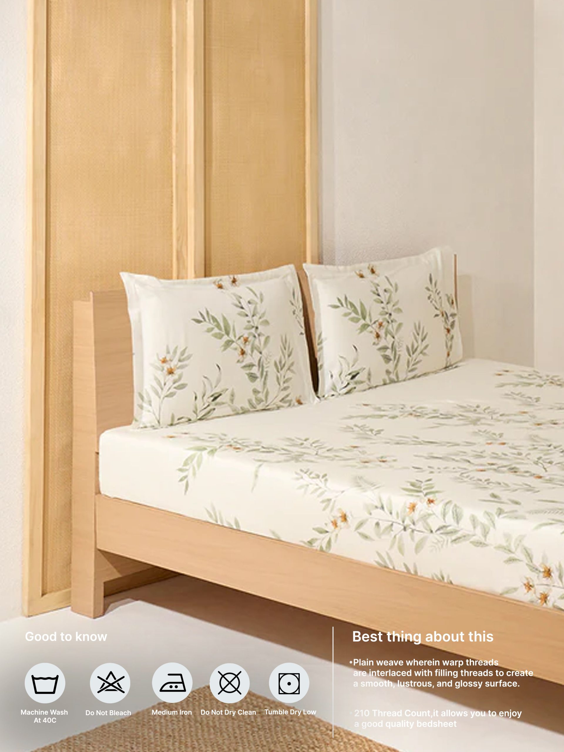 Westside Home Green Foliage Design Queen Bed Flat Sheet and Pillowcase Set - Image 5