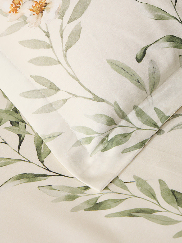 Westside Home Green Foliage Design Queen Bed Flat Sheet and Pillowcase Set - Image 3