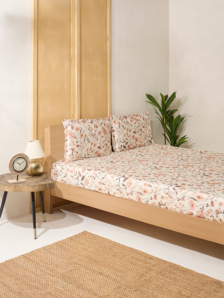 Westside Home Rust Botanical King Bed Flat Sheet and Pillowcase Set