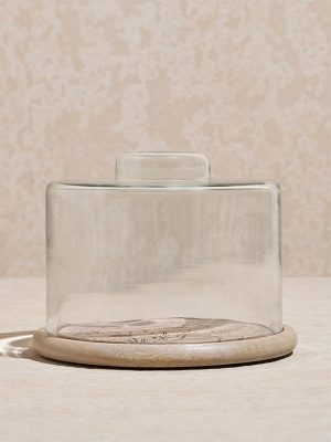 Westside Home Beige Floral Etched Base with Glass Cloche