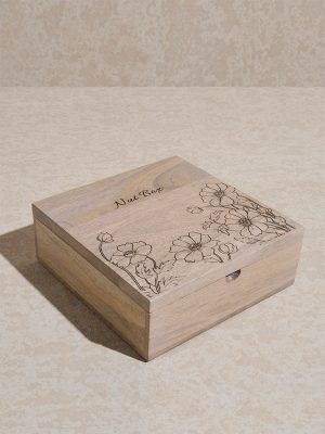 Westside Home Beige Floral Etched Wooden Nut Box