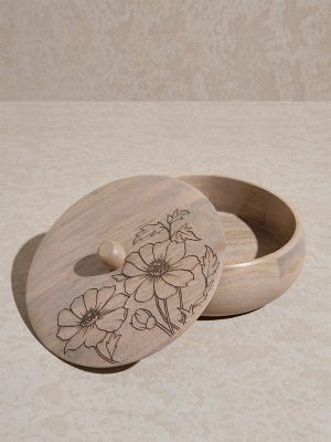 Westside Home Beige Floral Etched Roti Box