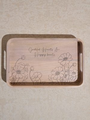 Westside Home Beige Floral Etched Serving Tray