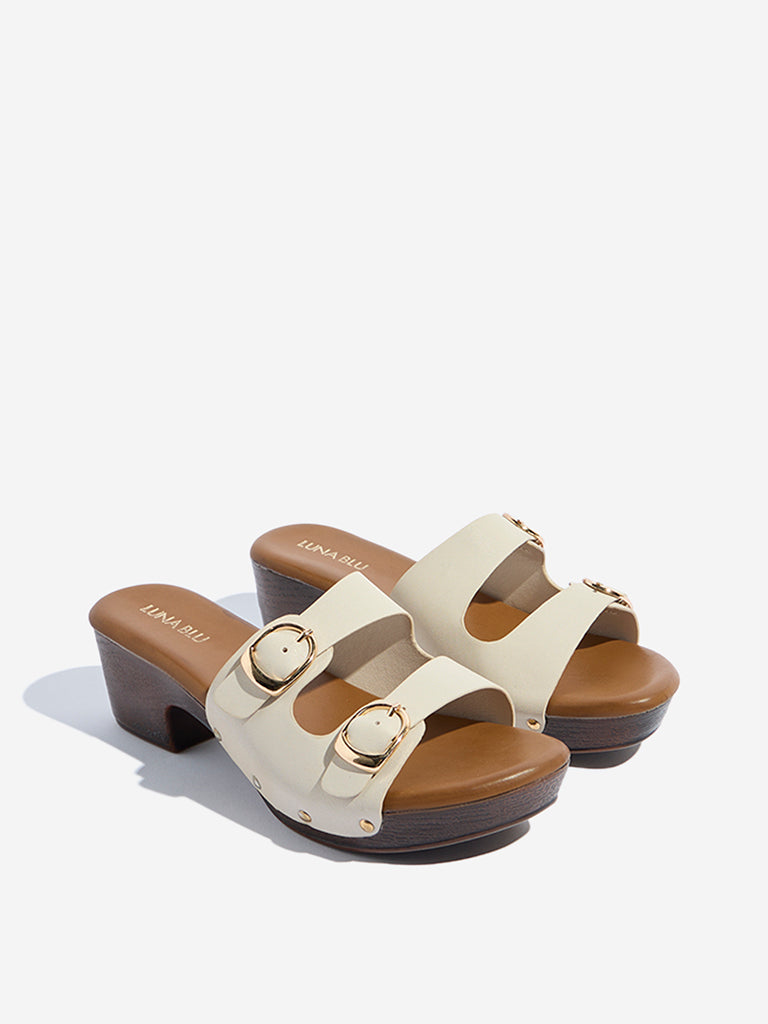 LUNA BLU Ivory Dual-Strap Block Heel Sandals - Image 2