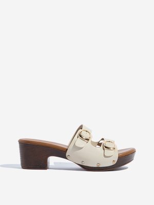 LUNA BLU Ivory Dual-Strap Block Heel Sandals