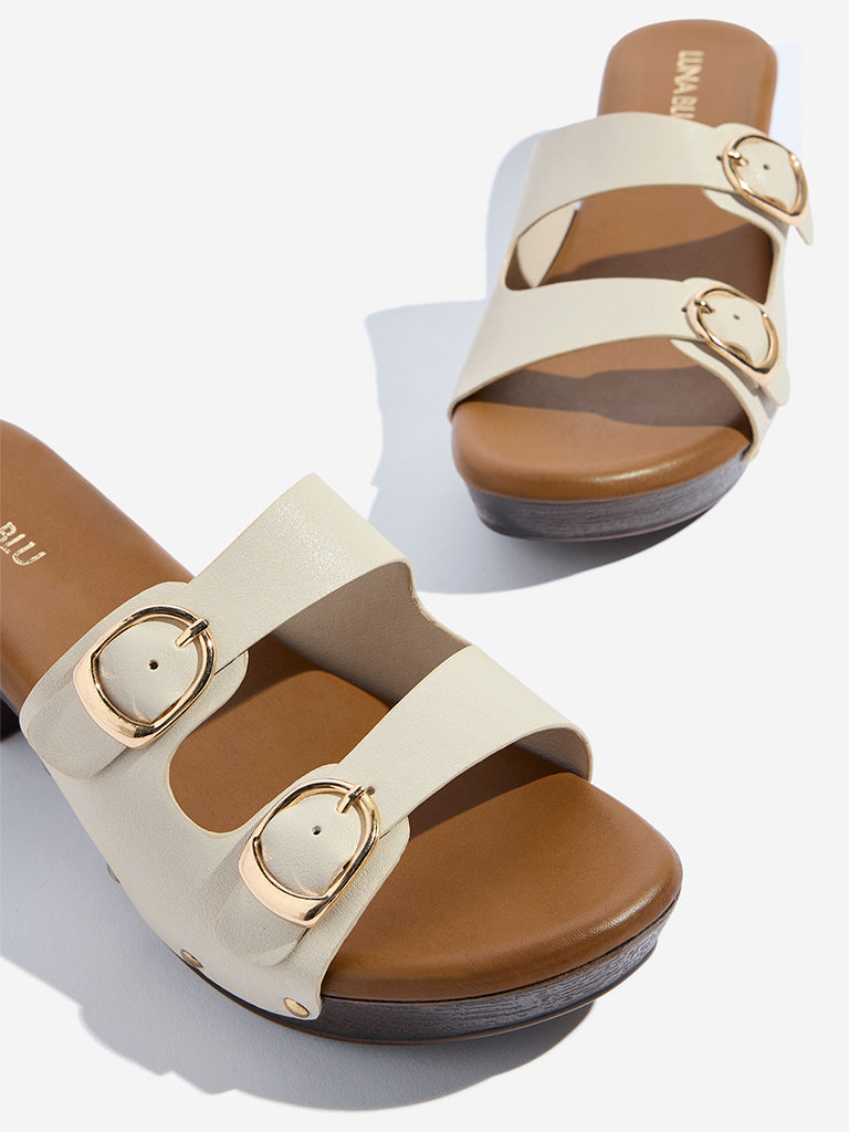 LUNA BLU Ivory Dual-Strap Block Heel Sandals - Image 3