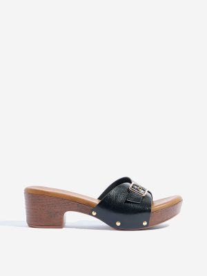 LUNA BLU Black Buckle-Detailed Block Heel Sandals
