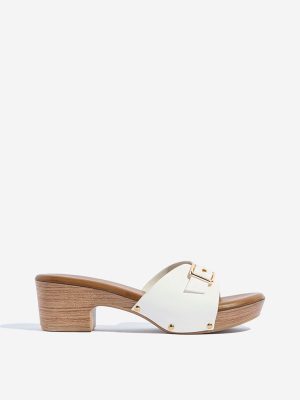 LUNA BLU White Buckle-Detailed Block Heel Sandals
