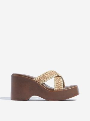 LUNA BLU Beige Criss-Cross Design Wedge Heel Sandals