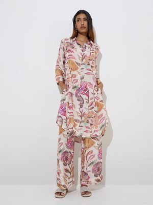 Utsa Multicolour Foliage Print Cotton A-Line Kurta