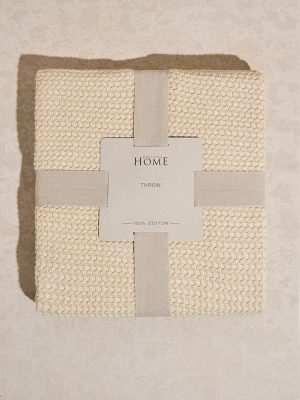 Westside Home Beige Knit-Textured Single Bed Throw