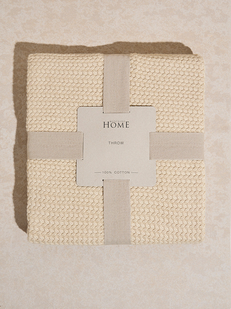 Westside Home Beige Knit-Textured Single Bed Throw
