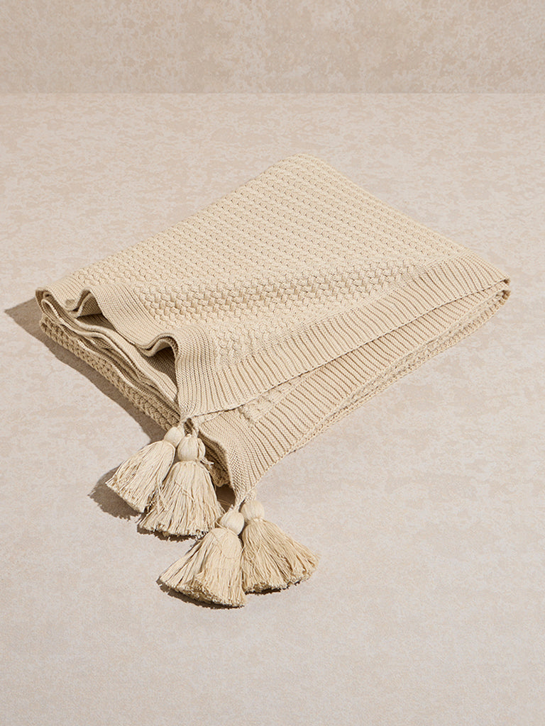Westside Home Beige Knit-Textured Single Bed Throw - Image 2