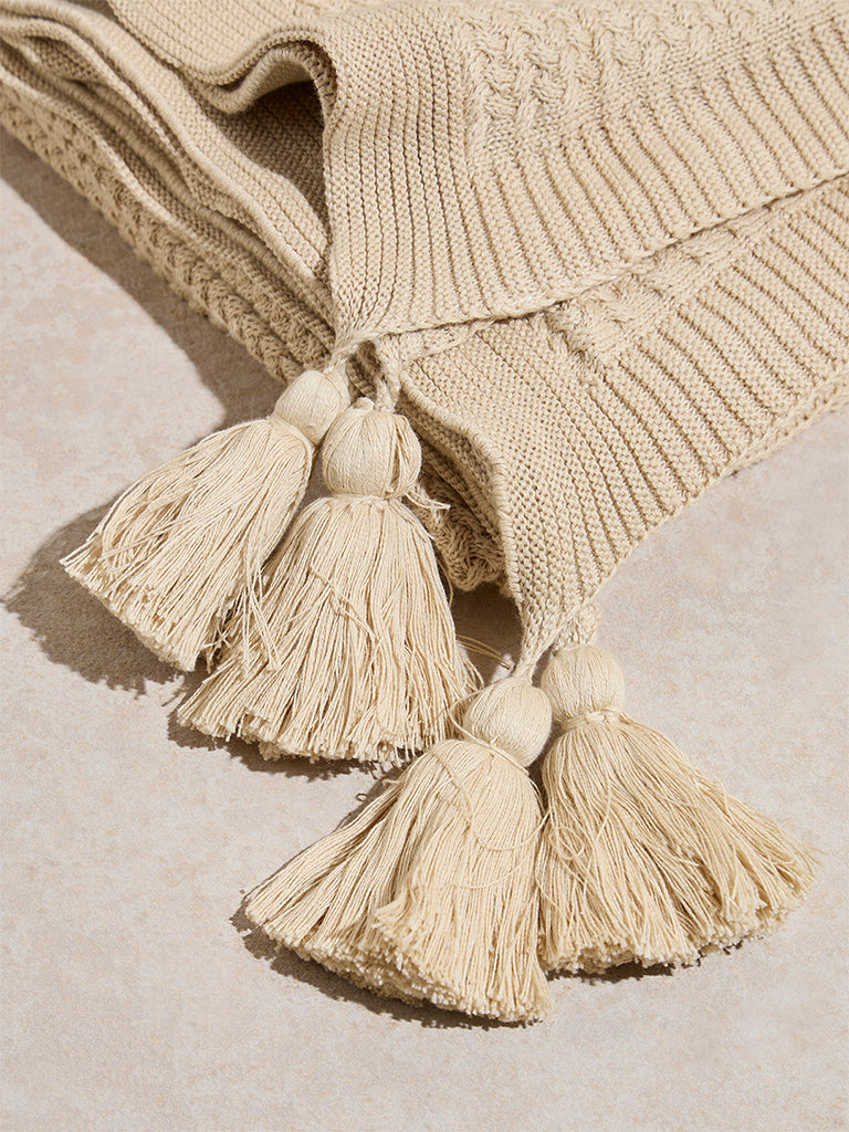 Westside Home Beige Knit-Textured Single Bed Throw - Image 3