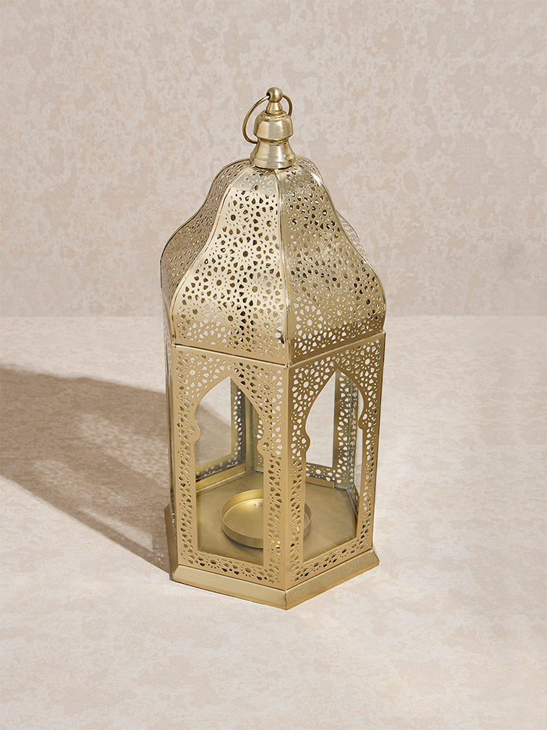 Westside Home Gold Moroccan Etched Lantern- Large - Image 2