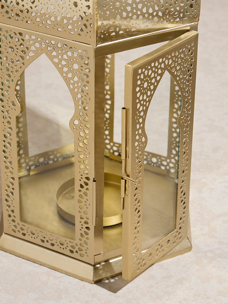 Westside Home Gold Moroccan Etched Lantern- Large - Image 3