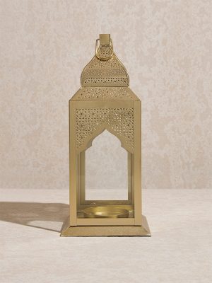 Westside Home Gold Moroccan Etched Lantern- Small