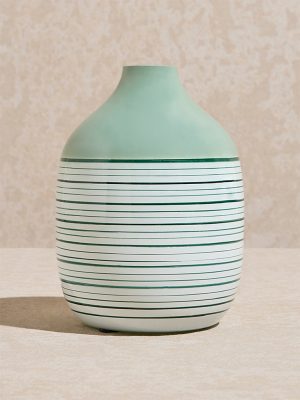Westside Home Mint Stripe Printed Glass Vase