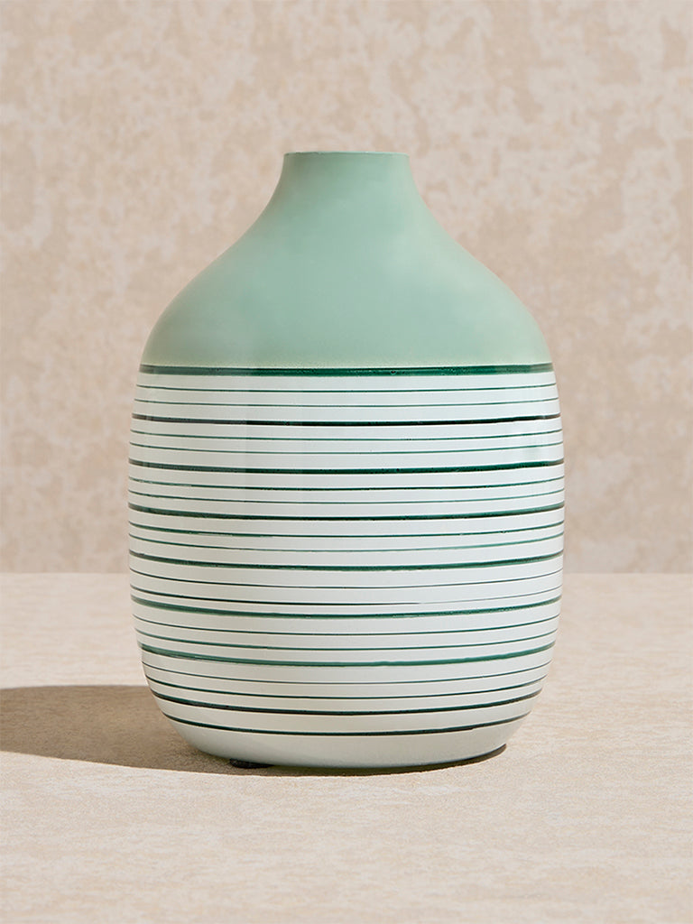 Westside Home Mint Stripe Printed Glass Vase