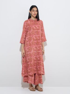 Utsa Pink Floral Design A-Line Kurta