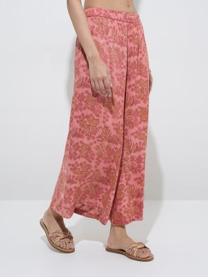 Utsa Pink Floral Pattern Palazzos