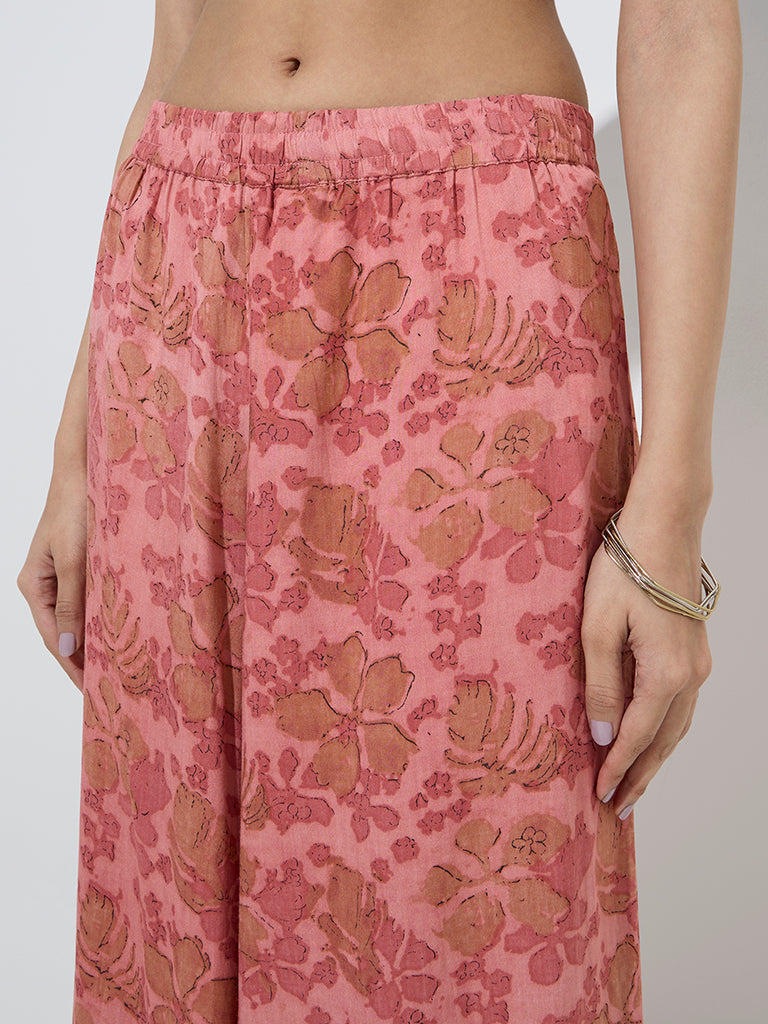 Utsa Pink Floral Pattern Palazzos - Image 4