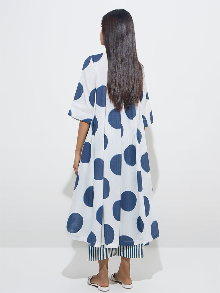 Utsa Blue Polka Dotted Cotton A-Line Kurta - Image 4