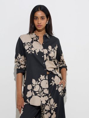 Utsa Black Floral Design Tunic