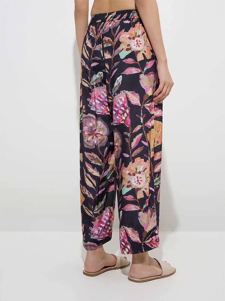 Utsa Black Botanical Design Mid-Rise Palazzos - Image 2