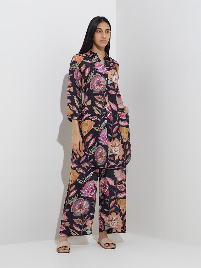 Utsa Black Botanical Design Mid-Rise Palazzos - Image 3