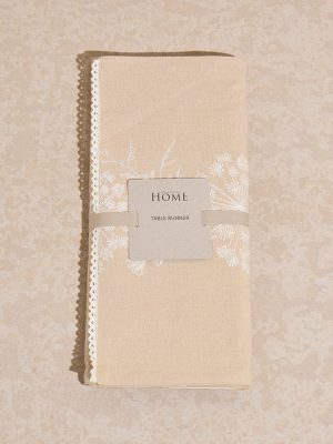 Westside Home Beige Floral Pattern Table Runner