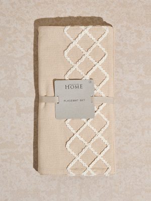 Westside Home Beige Embroidered Placemats (Set of 4)