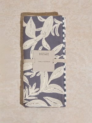 Westside Home Grey Leaf Embroidered Runner