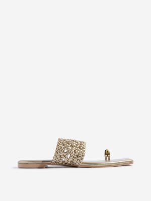 LUNA BLU Gold Braided Toe-Ring Sandals
