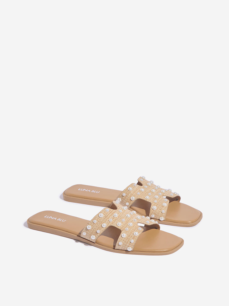 LUNA BLU Beige Pearlescent Slides - Image 2