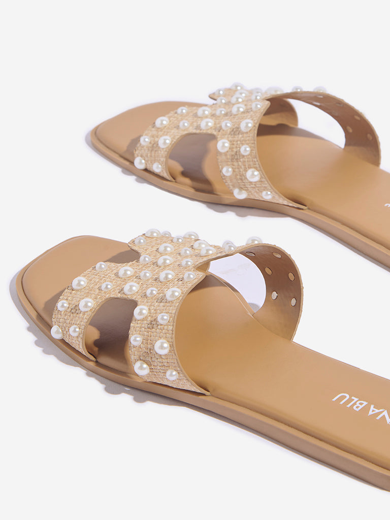 LUNA BLU Beige Pearlescent Slides - Image 3