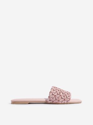 LUNA BLU Light Pink Floral Raffia Slides