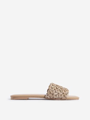 LUNA BLU Beige Floral Raffia Slides