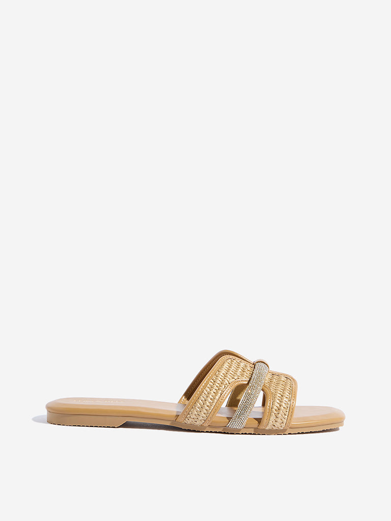 LUNA BLU Beige Jute-Textured Slides