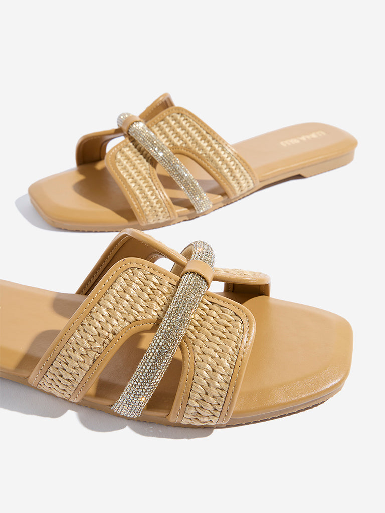 LUNA BLU Beige Jute-Textured Slides - Image 3