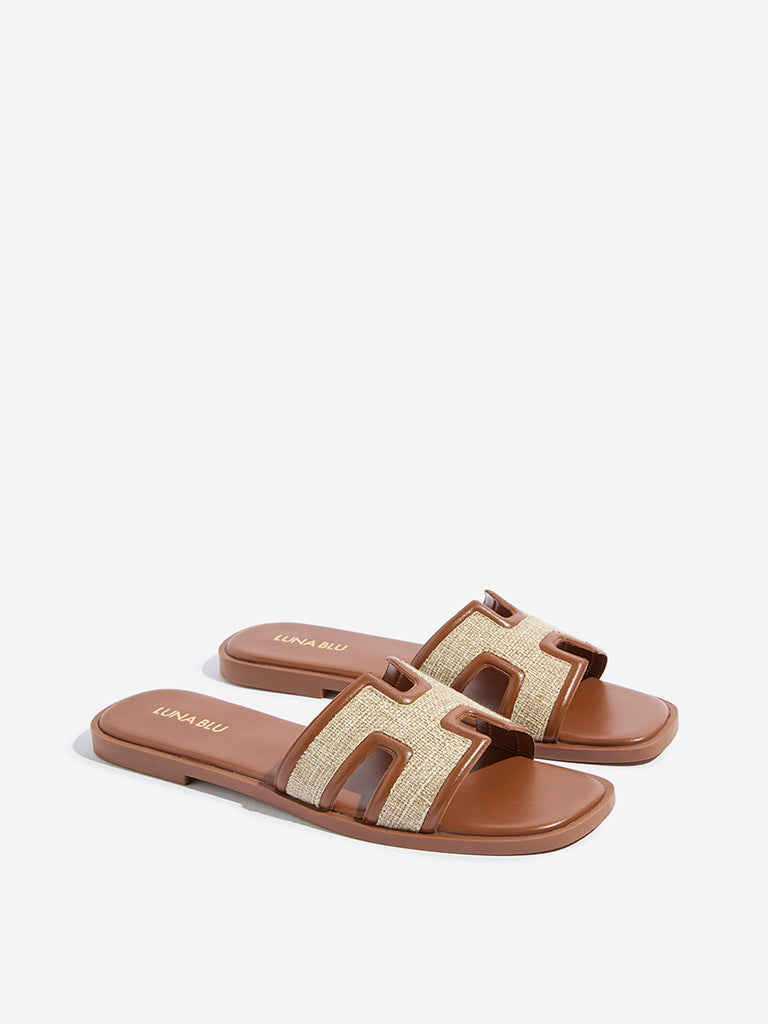 LUNA BLU Tan Jute-Textured Slides - Image 2