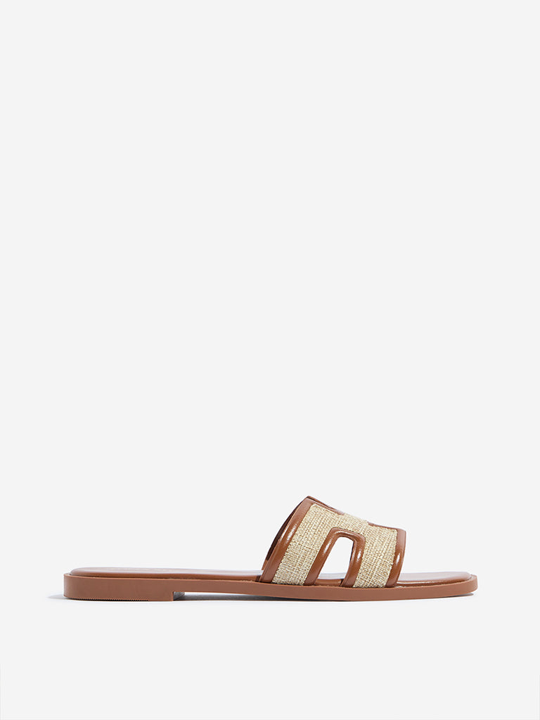 LUNA BLU Tan Jute-Textured Slides
