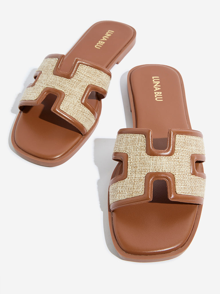 LUNA BLU Tan Jute-Textured Slides - Image 3