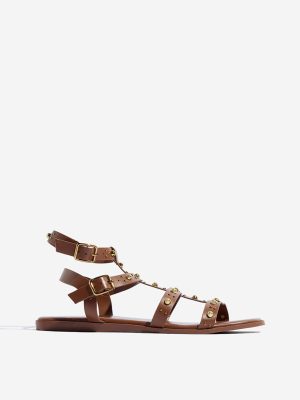 LUNA BLU Brown Studded Gladiator Sandals