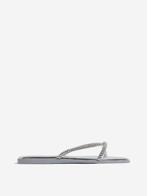 LUNA BLU Silver Diamante Embellished Multi Strap Slides