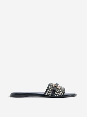 LUNA BLU Black Jute-Textured Slides