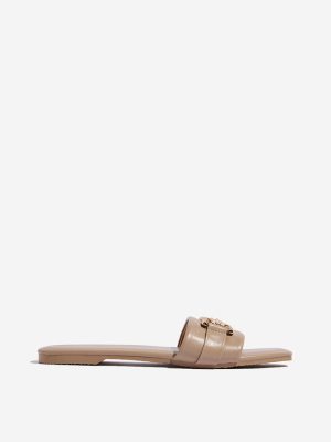 LUNA BLU Beige Metal-Detailed Slides