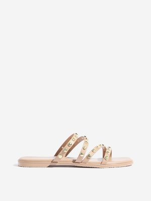 LUNA BLU Beige Stud-Detailed Slides