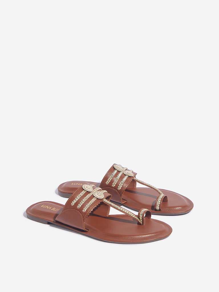 LUNA BLU Tan Kolhapuri Sandals - Image 2