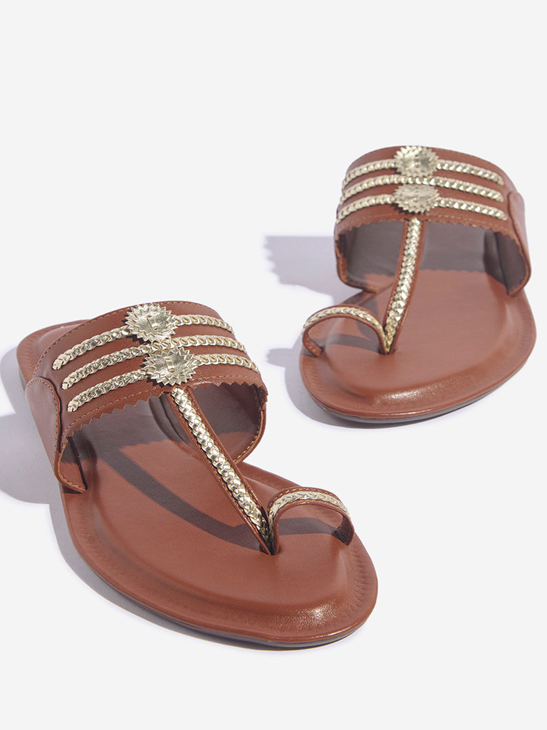 LUNA BLU Tan Kolhapuri Sandals - Image 3